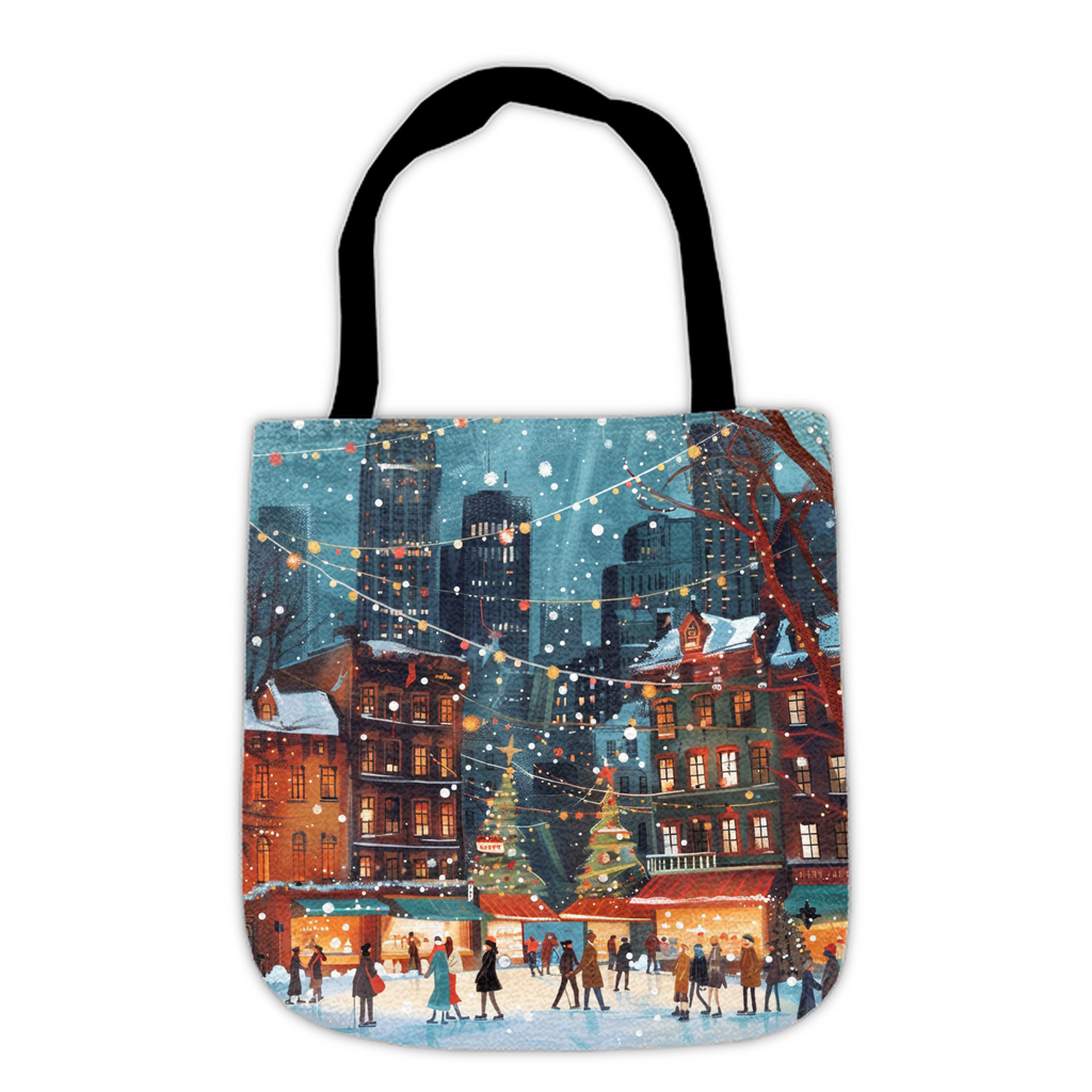 Winter Town Pattern Woven Tote Bag