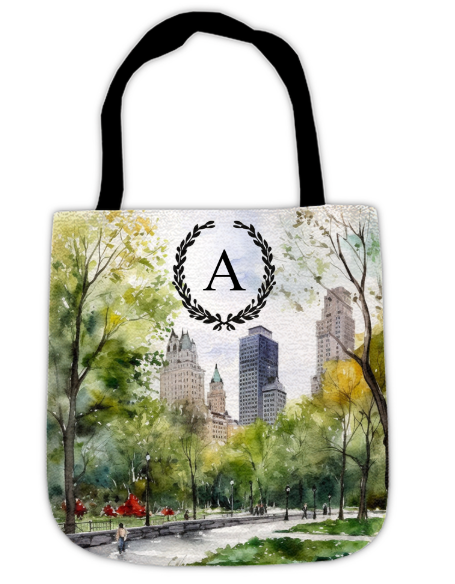Abstract Cityscape Monogram Woven Tote Bag